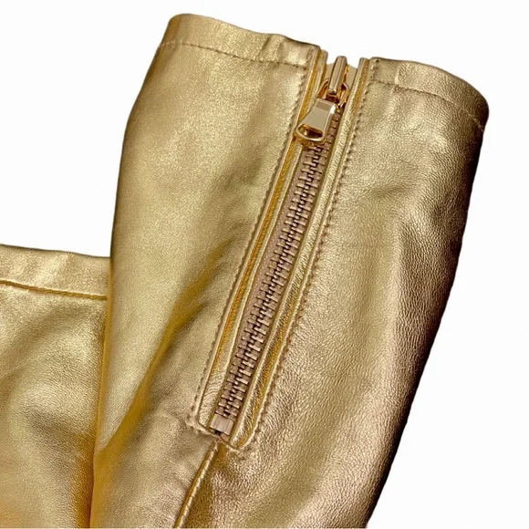 H&Moschino Gold Calf Leather Women's Pants Rare COLLAB - Picture 8 of 16